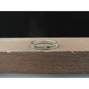 Size 7 Sterling Silver PAD Colorful Crystal Channel Band Ring Vintage Statement